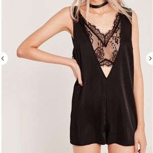 missguided silky lace insert romper black
